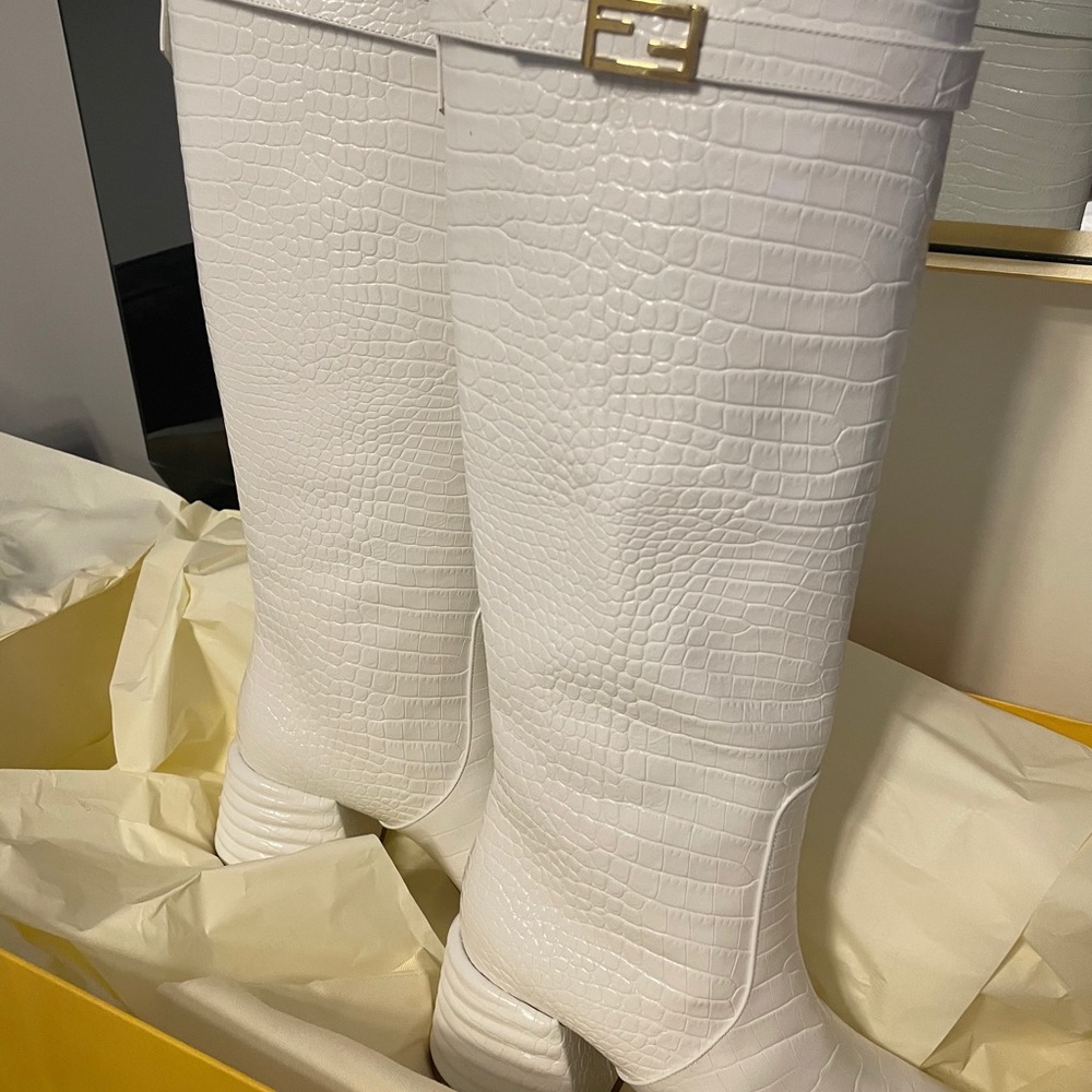 Authentic -FENDI- knee high buckle detail boot